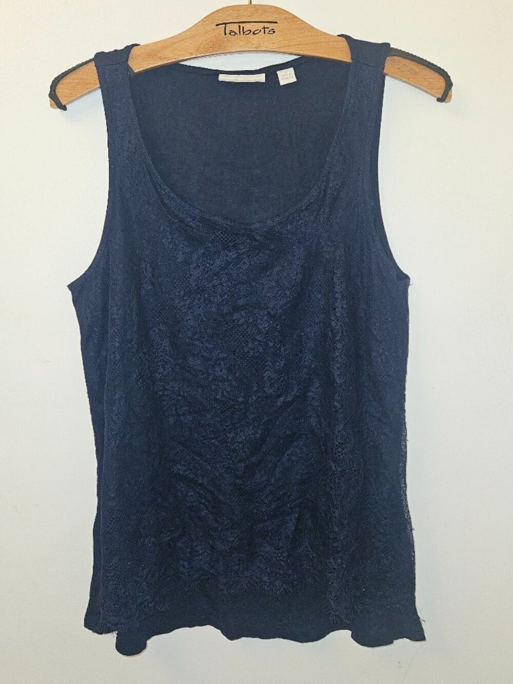 New York & Company Lace Overlay Small Navy Tank Top - Picture 2 of 11